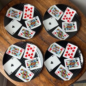Fitz and Floyd “House of Cards” pattern Fine Porcelain Luncheon Plates Set of 4